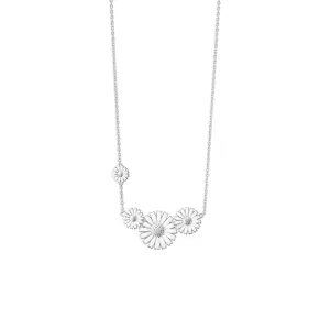 Georg Jensen Daisy Sterling Silver Four Flower White Enamel Necklace