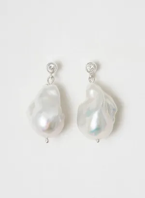 Giant pearl Silver Earrings w. Zirconia & Pearl