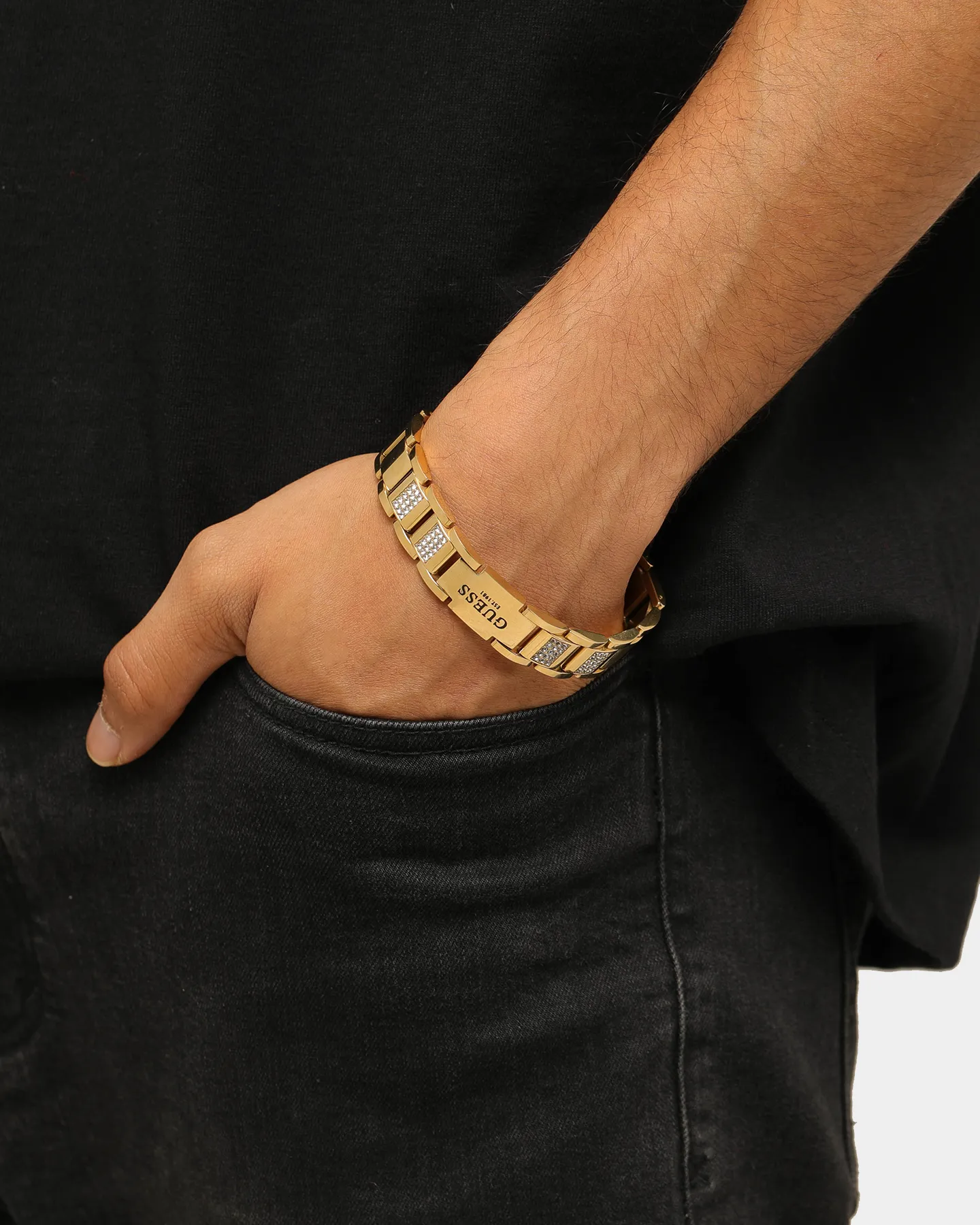 Guess Mainline 12mm Frontier Crystal Bracelet Gold