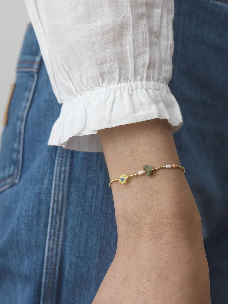 Hanalei Gold Plated Bracelet w. Mixed coloured Beads & Gemstones