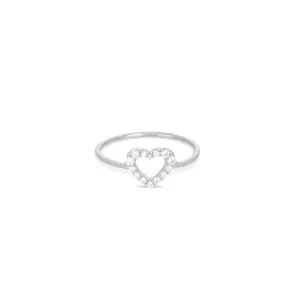 Heart 18K White Gold Ring w. Diamonds