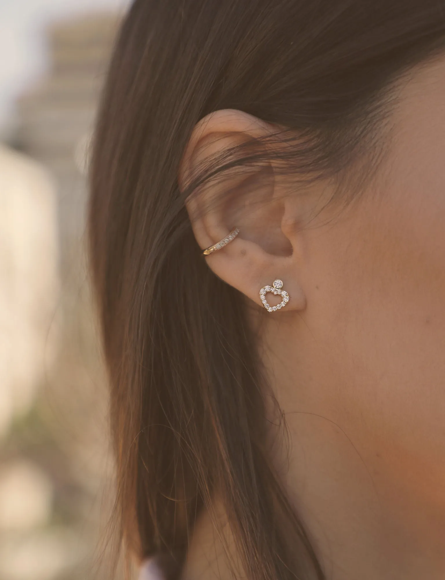 Heart Dot 18K Rose Gold Stud w. Diamonds