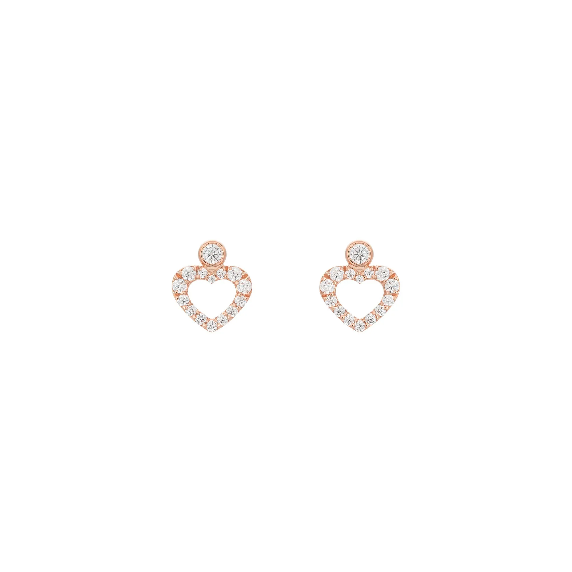 Heart Dot 18K Rose Gold Stud w. Diamonds
