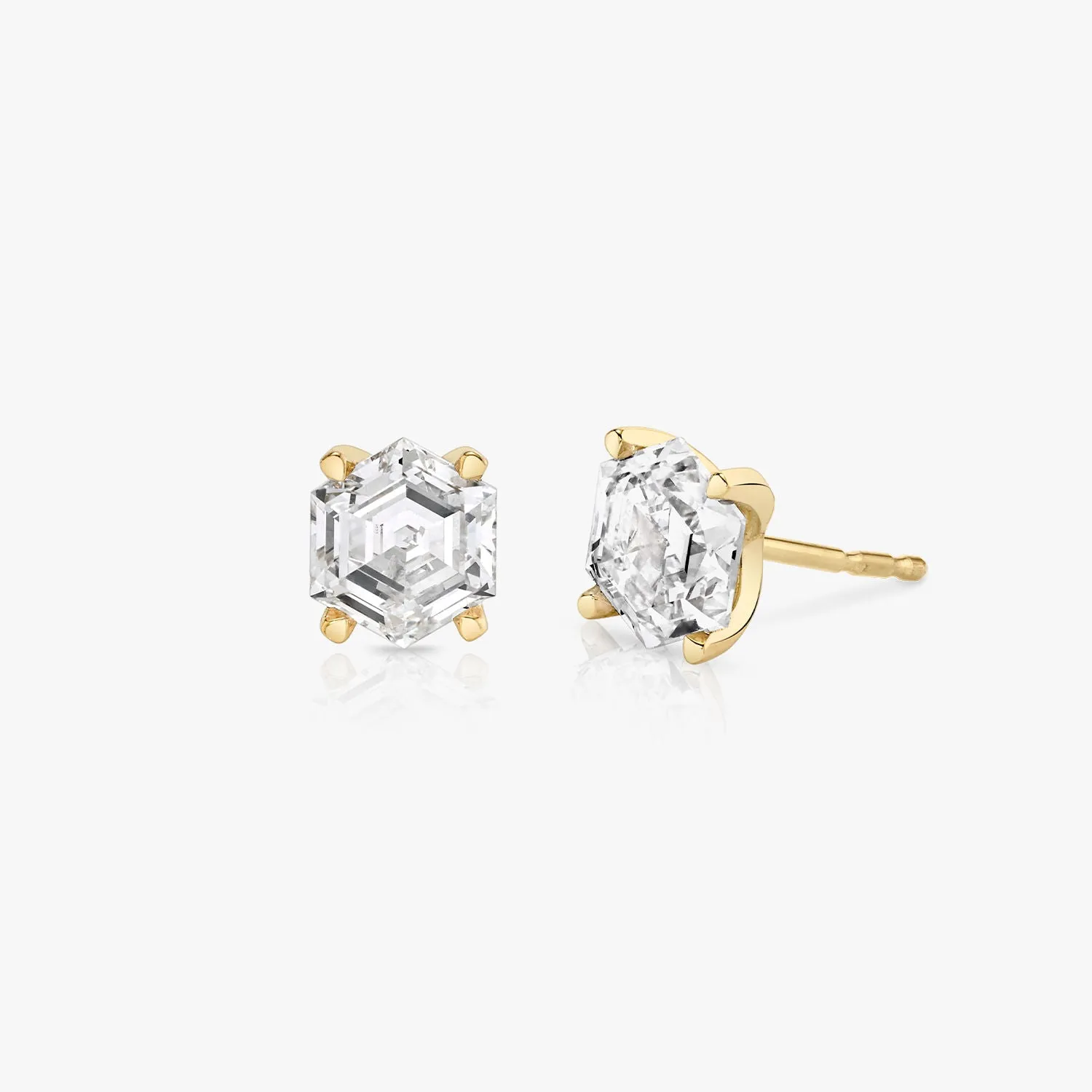 Iconic Hexagon 14K Gold Studs w. Lab-Grown Diamonds, 0.75 ct.