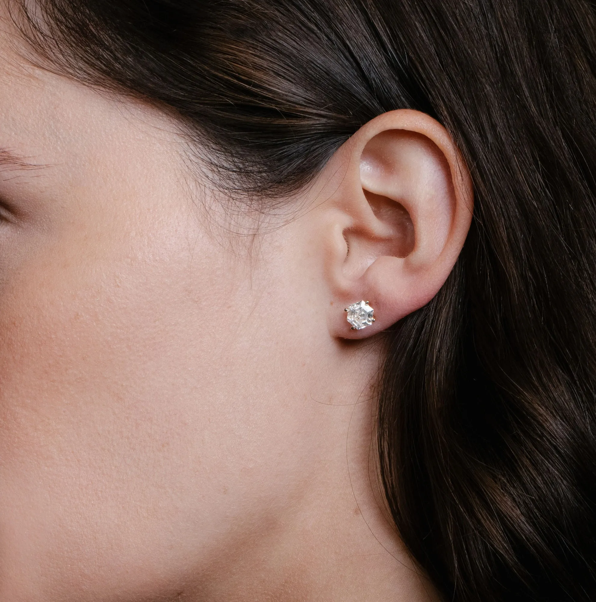 Iconic Hexagon 14K Gold Studs w. Lab-Grown Diamonds, 0.75 ct.