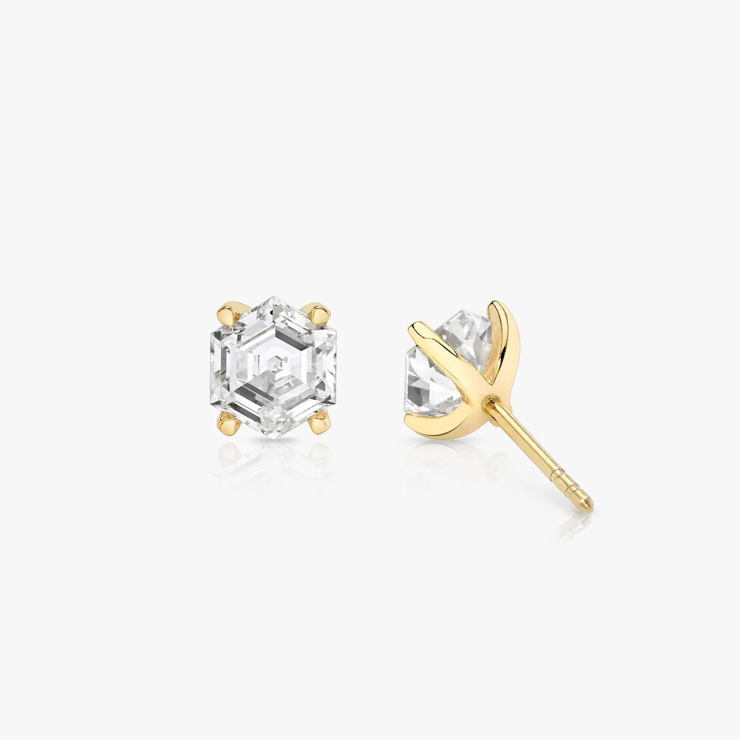 Iconic Hexagon 14K Gold Studs w. Lab-Grown Diamonds, 0.75 ct.