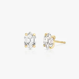 Iconic Long Hexagon 14K Gold Studs w. Lab-Grown Diamonds, 0.75 ct.