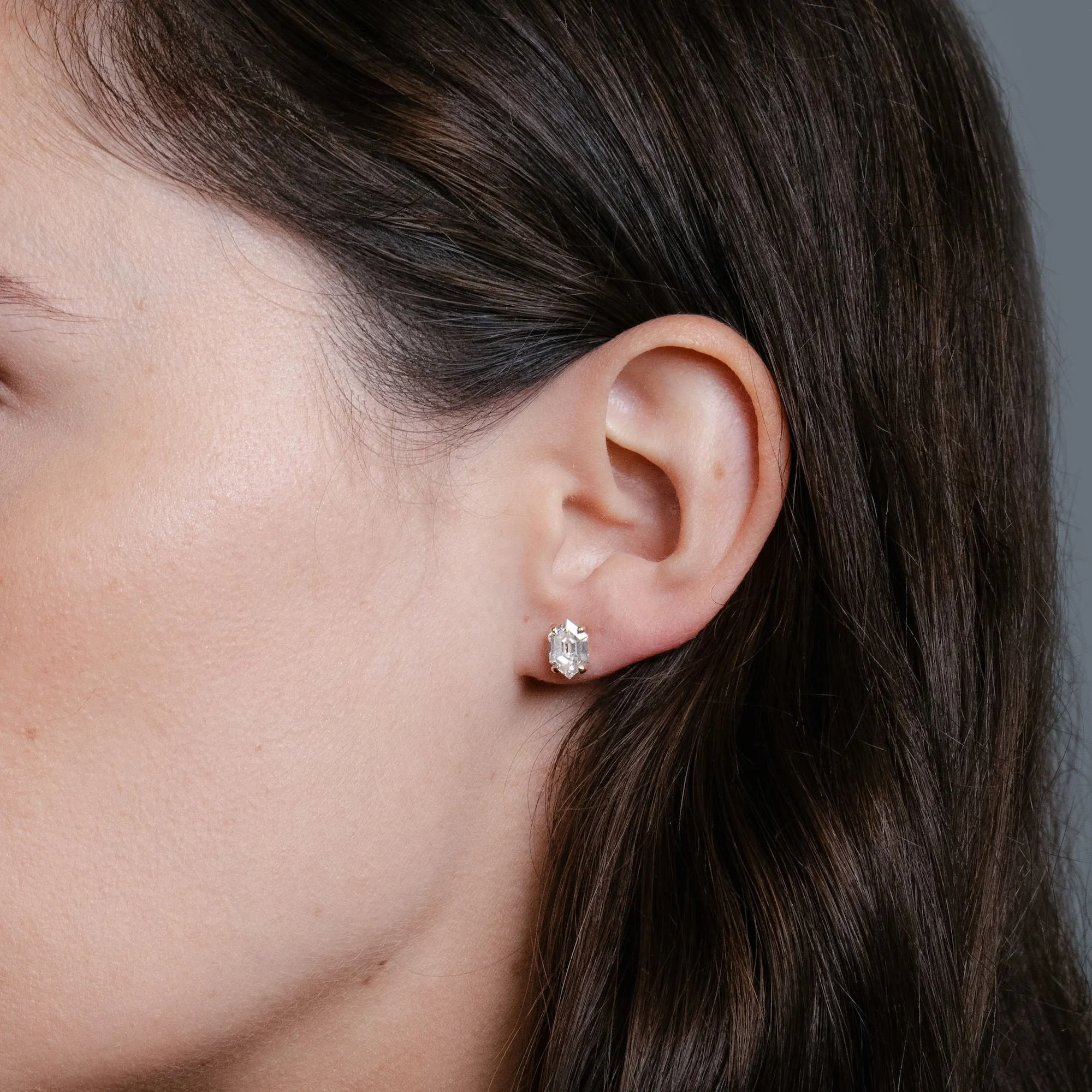 Iconic Long Hexagon 14K Gold Studs w. Lab-Grown Diamonds, 0.75 ct.