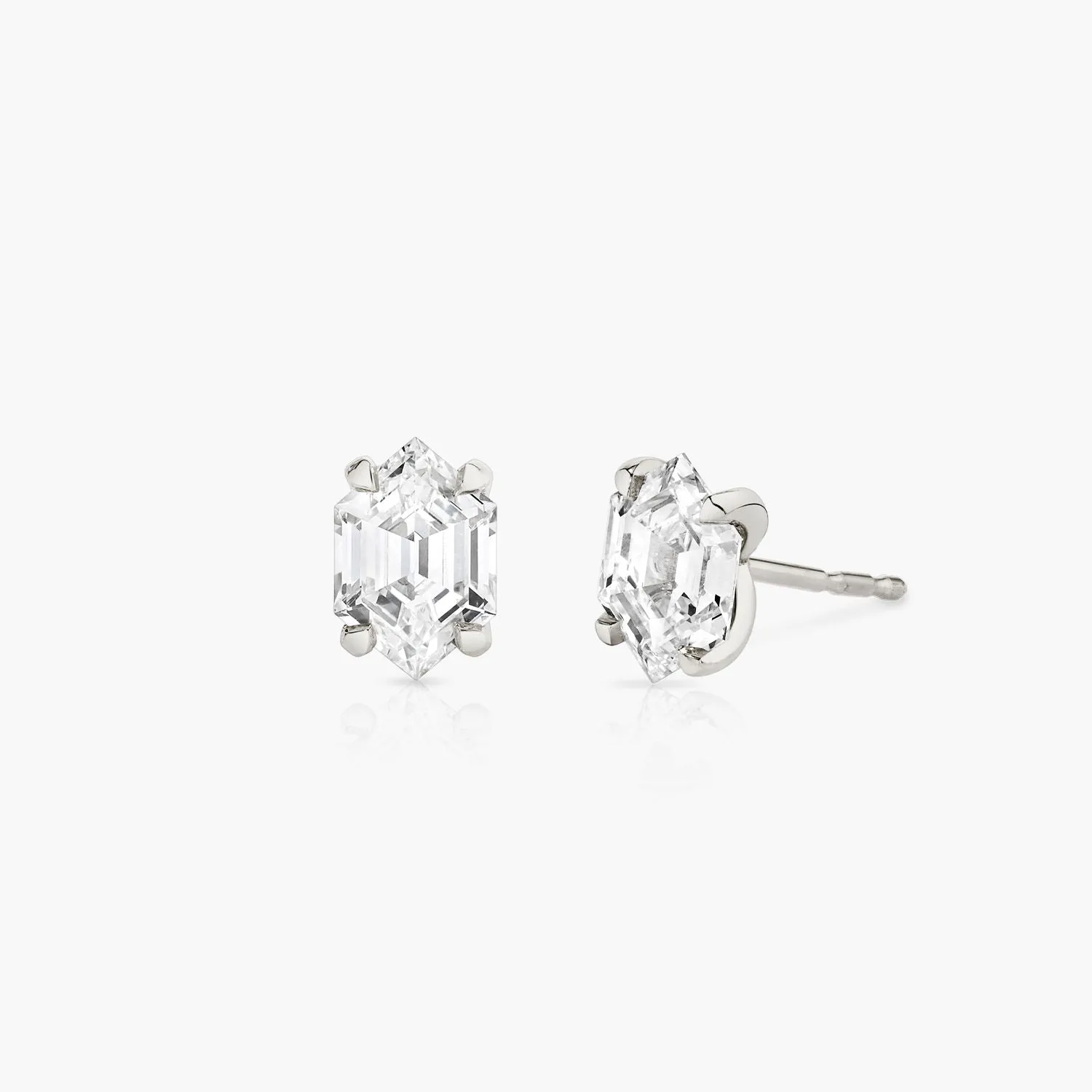 Iconic Long Hexagon 14K Gold Studs w. Lab-Grown Diamonds, 0.75 ct.