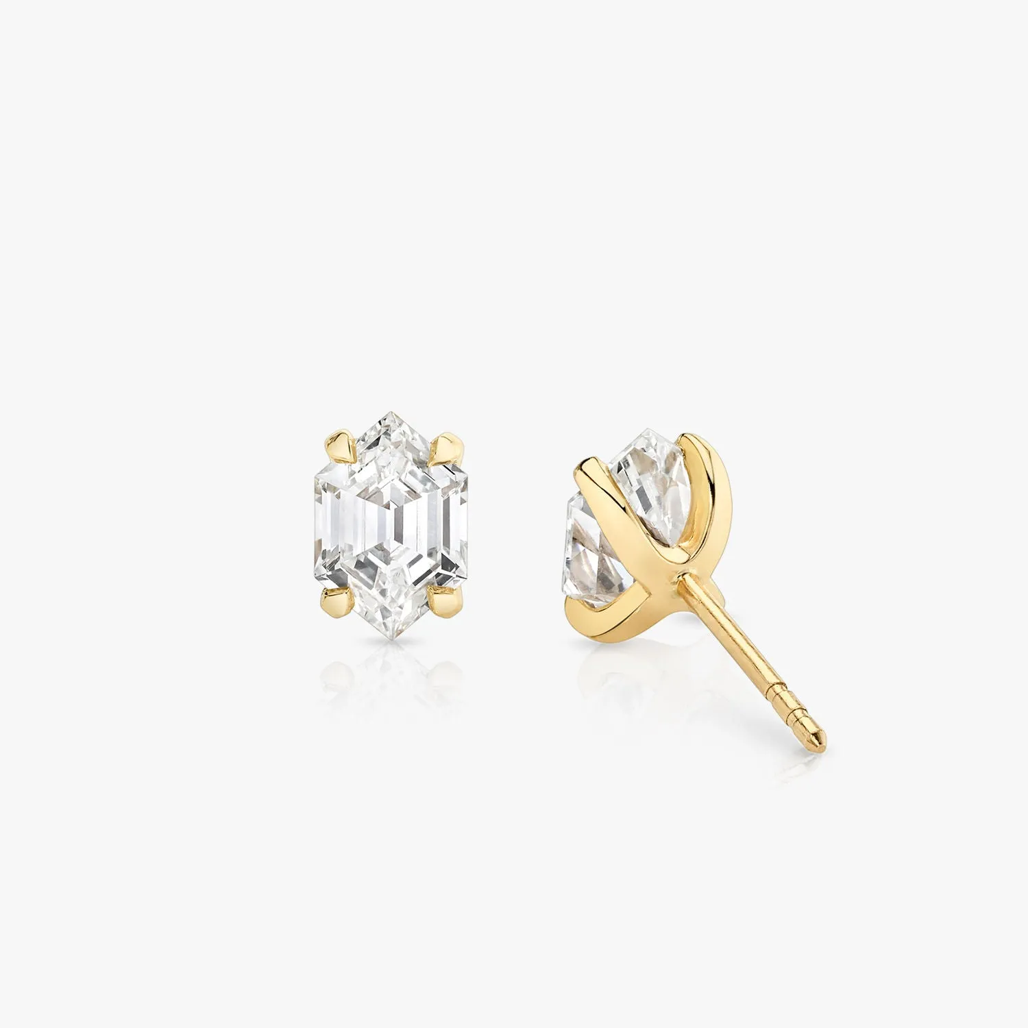 Iconic Long Hexagon 14K Gold Studs w. Lab-Grown Diamonds, 0.75 ct.