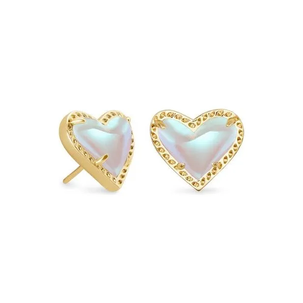 Kendra Scott Ari Heart Gold Earrings In Dichroic Glass