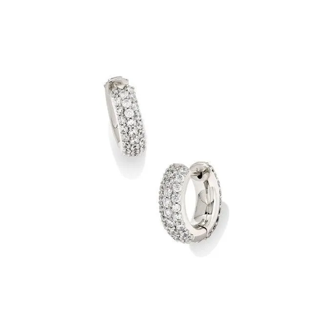 Kendra Scott Mikki Pave Huggie Earrings in White Crystal