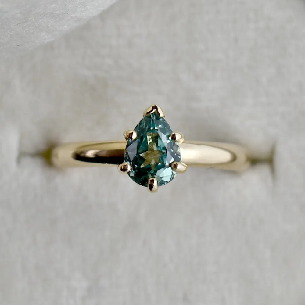 Lab-Grown Pear Cut Green Sapphire Ring