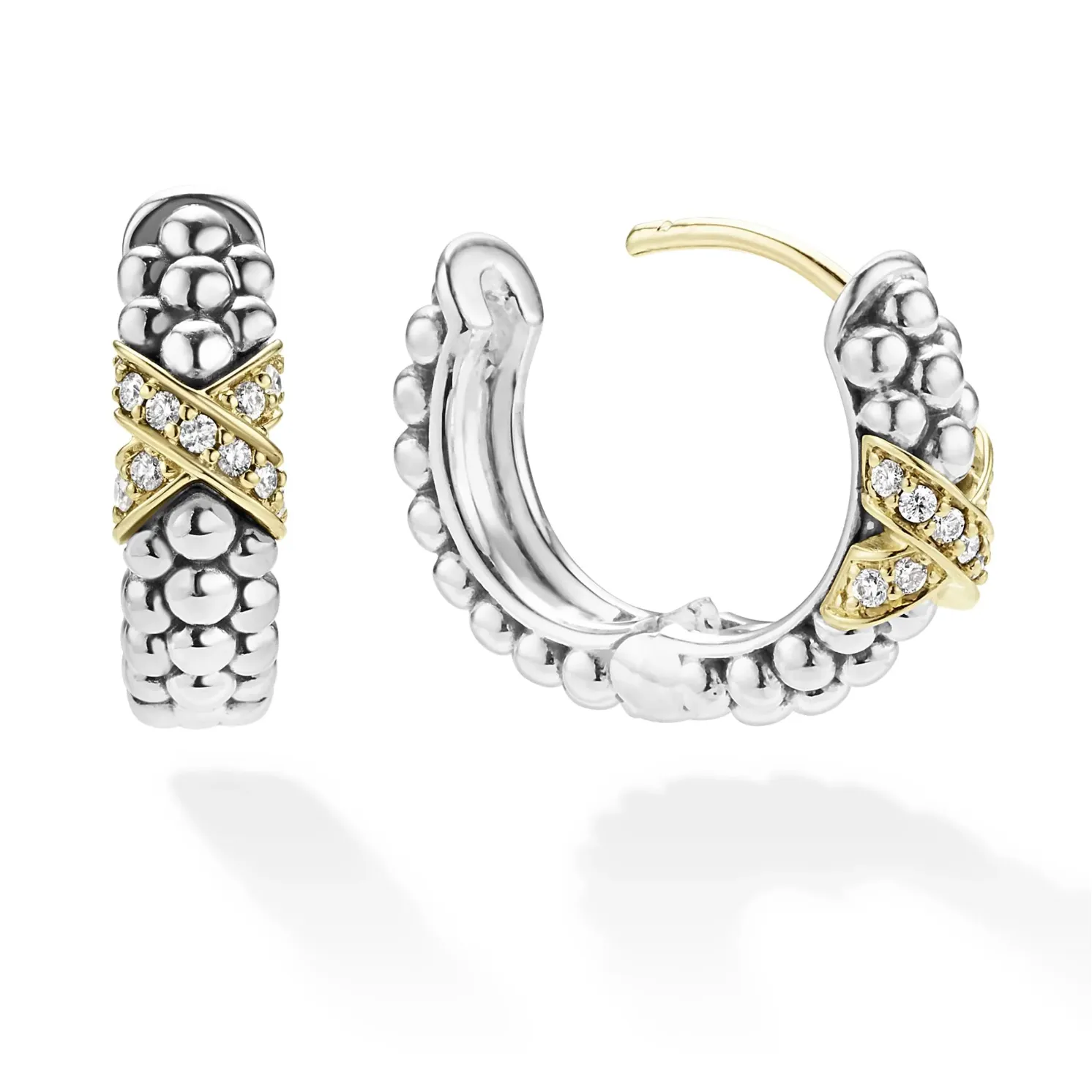 Lagos 18K & Sterling Silver Embrace X Station Diamond Huggie Earrings