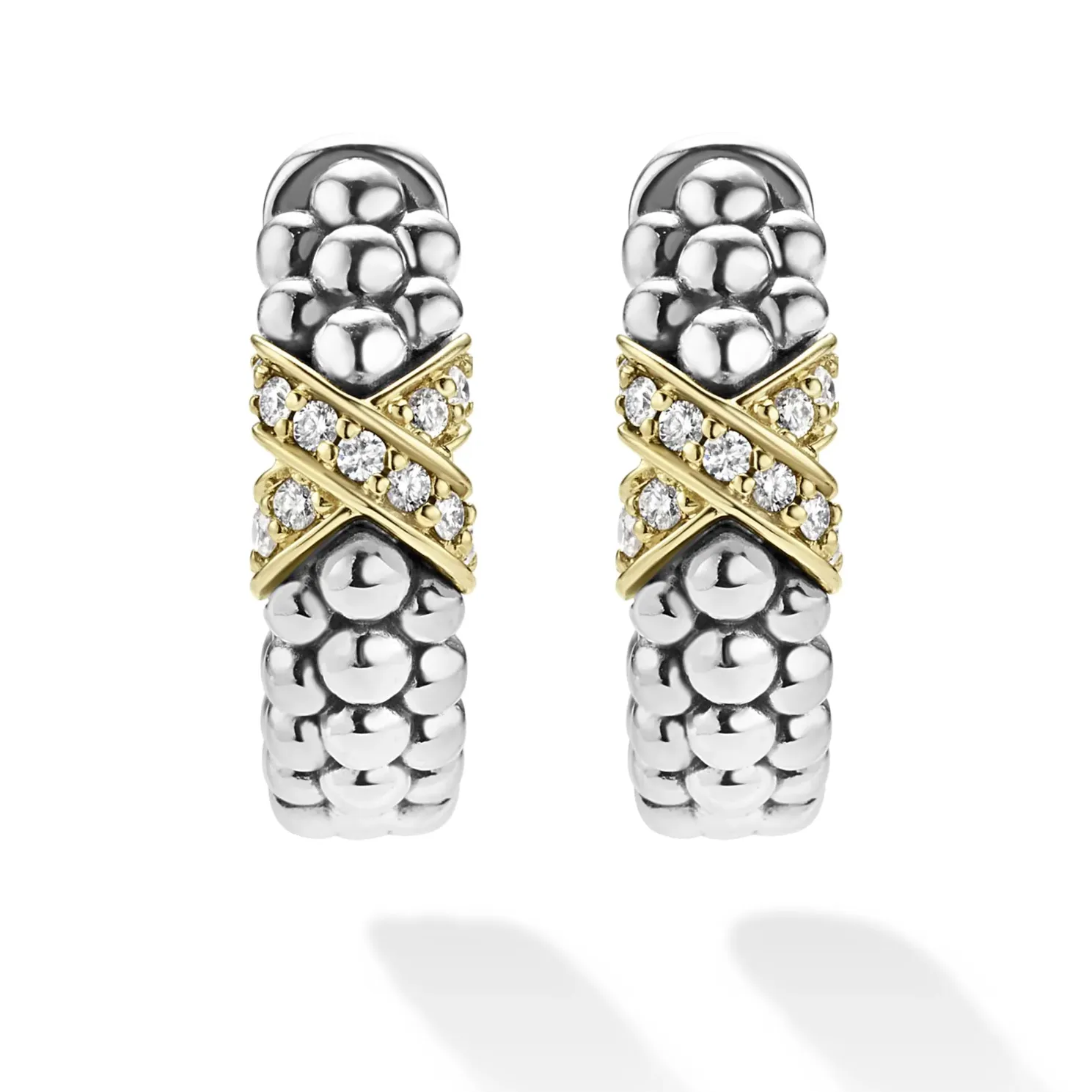 Lagos 18K & Sterling Silver Embrace X Station Diamond Huggie Earrings
