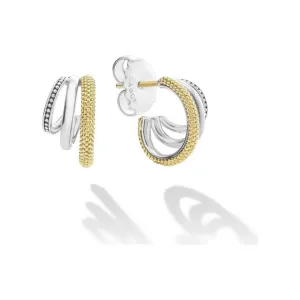 Lagos 18K & Sterling Silver Signature Three Ring Small Hoop Earrings