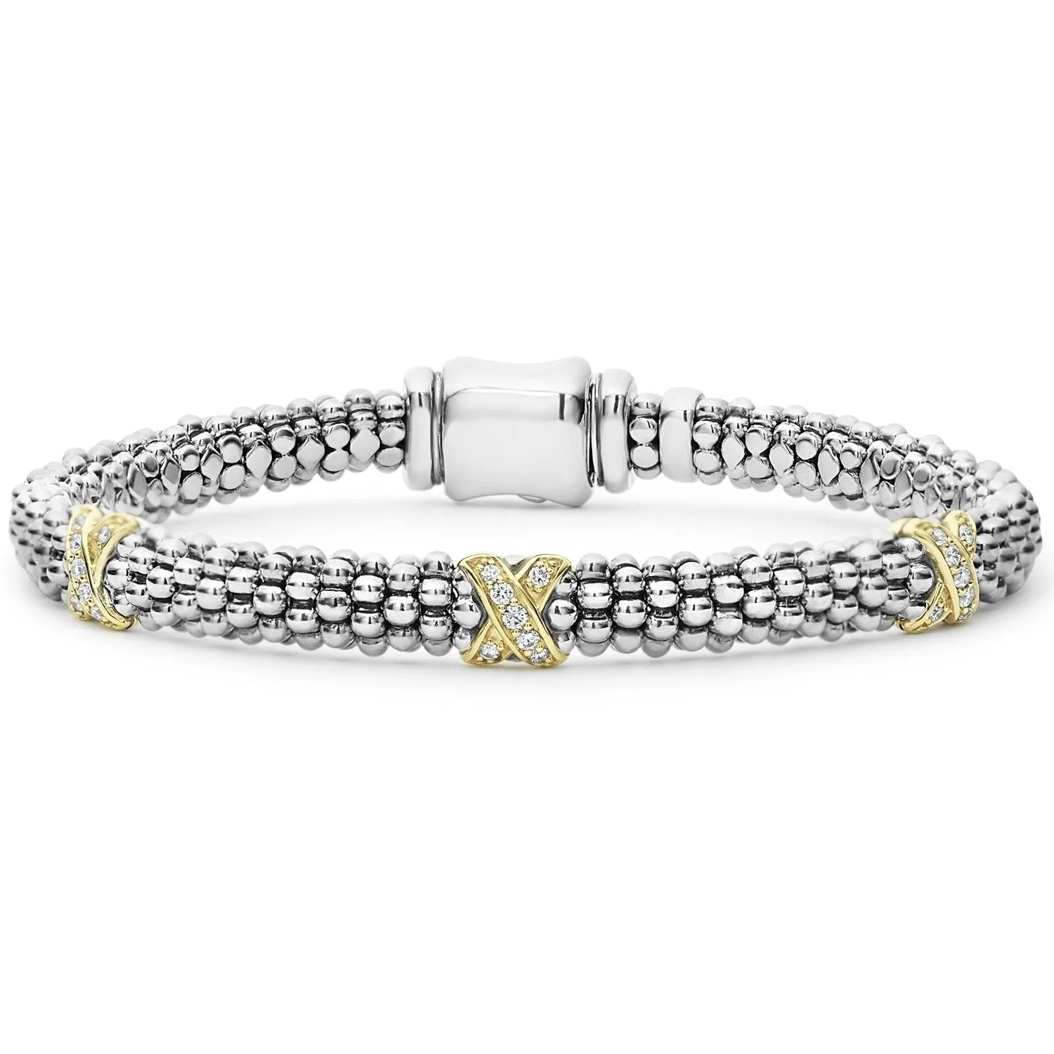 Lagos 18K and Sterling Silver Caviar Lux 6mm Diamond Bracelet