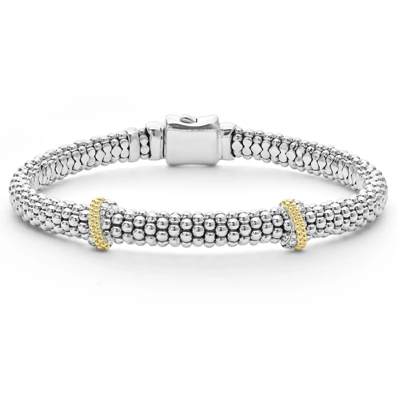 Lagos 18K and Sterling Silver Caviar Lux X-Station Diamond Bracelet