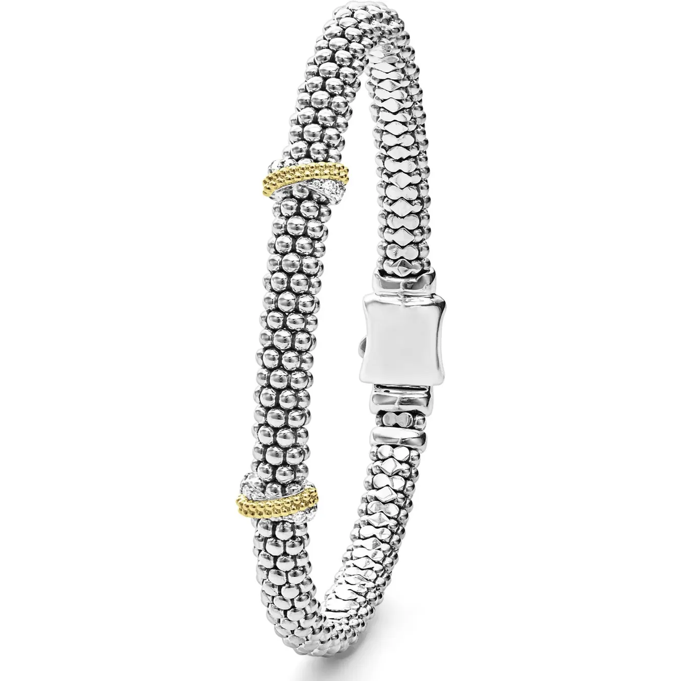 Lagos 18K and Sterling Silver Caviar Lux X-Station Diamond Bracelet
