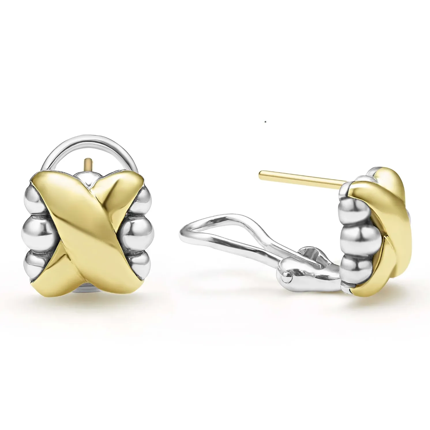 Lagos 18K and Sterling Silver Embrace X Station Omega Earrings