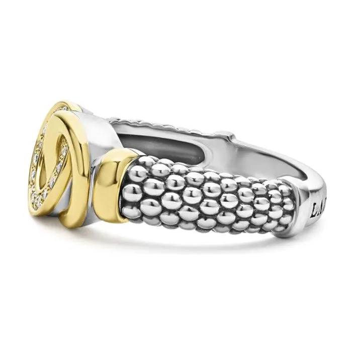 Lagos 18k and Sterling Silver Interlocking Diamond Ring