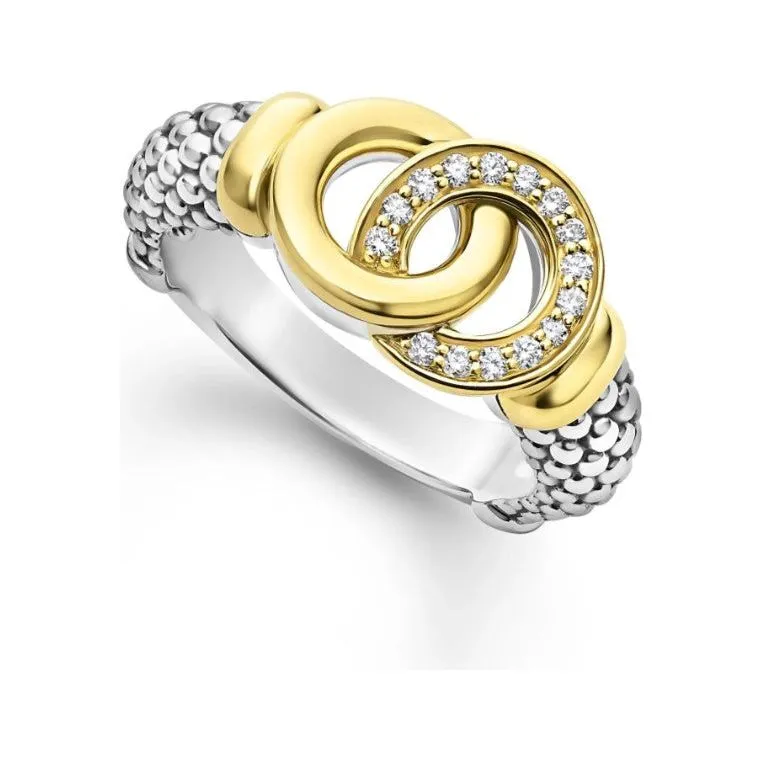 Lagos 18k and Sterling Silver Interlocking Diamond Ring