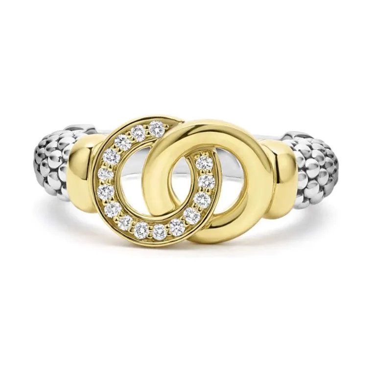 Lagos 18k and Sterling Silver Interlocking Diamond Ring