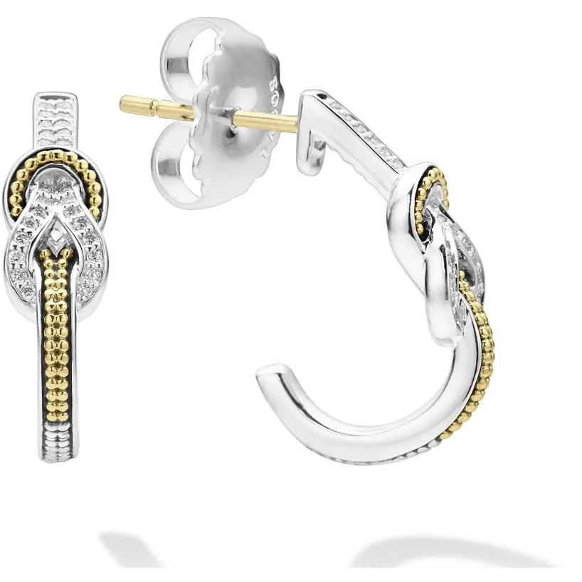 Lagos 18K and Sterling Silver Newport Diamond Half Hoop Earrings