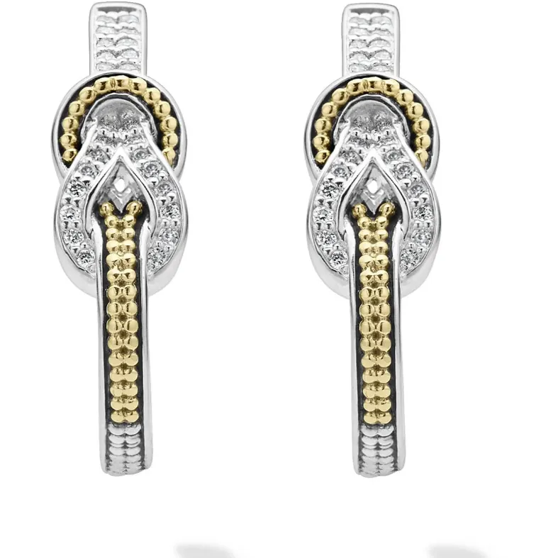 Lagos 18K and Sterling Silver Newport Diamond Half Hoop Earrings
