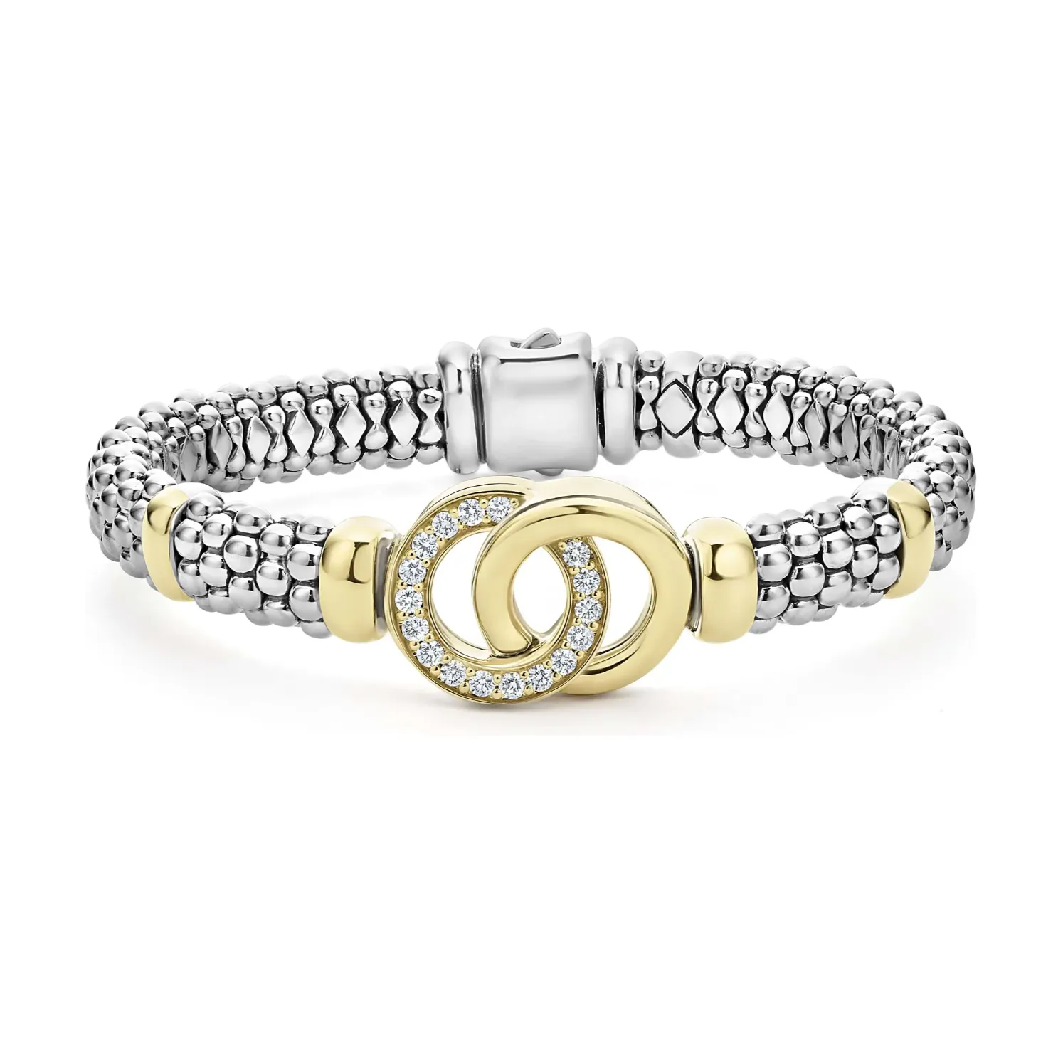 Lagos 18k Gold & Sterling Silver Interlocking Diamond Bracelet