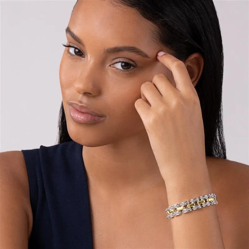 Lagos 18k Gold and Sterling Silver High Bar Caviar Link Bracelet