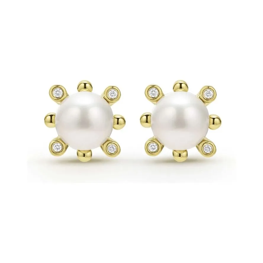 Lagos 18K Luna Fleur Pearl & Diamond Stud Earrings