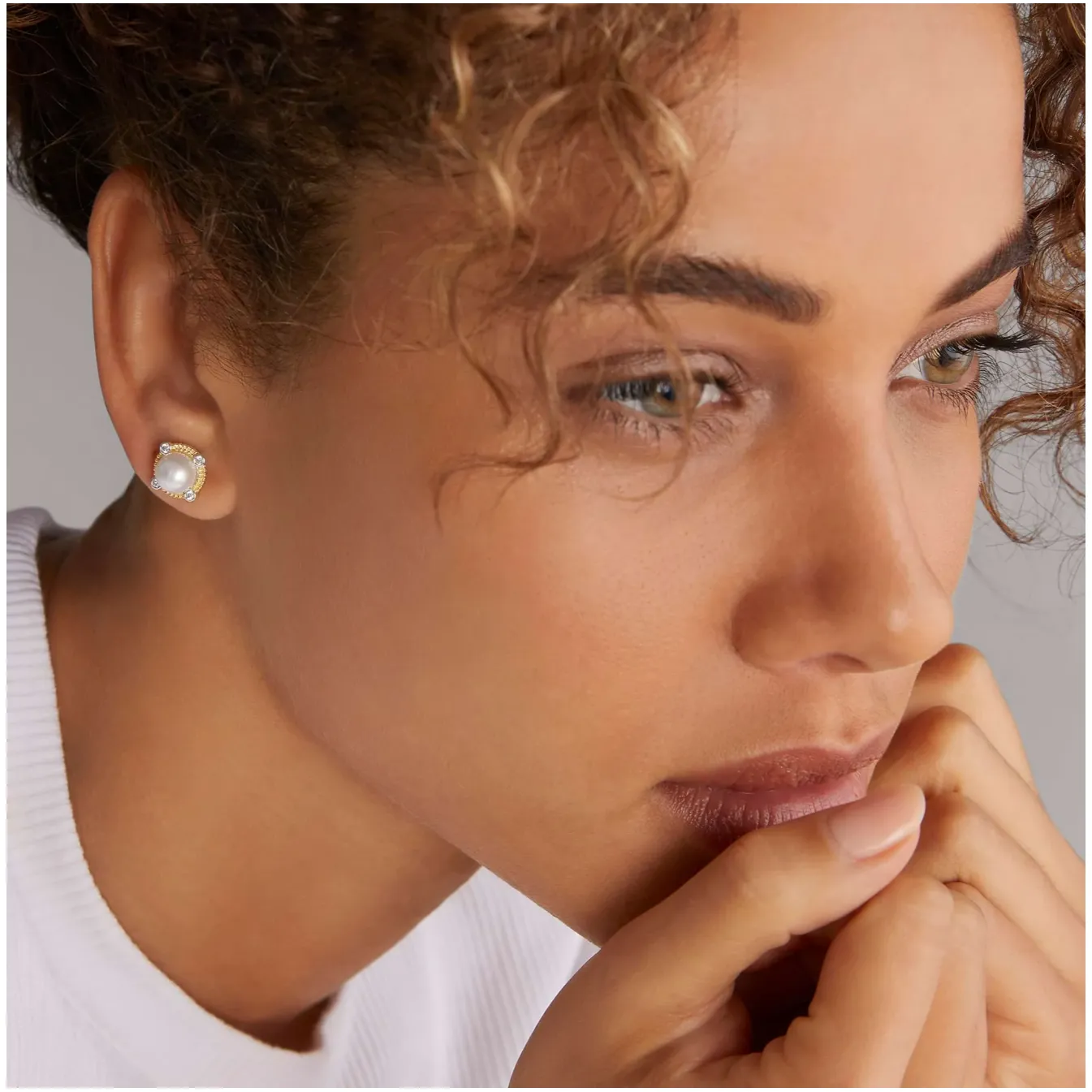 Lagos Sterling Silver & 18K Gold Luna Lux Pearl & Diamond Stud Earrings