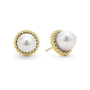 Lagos Sterling Silver & 18K Gold Luna Lux Pearl Stud Earrings