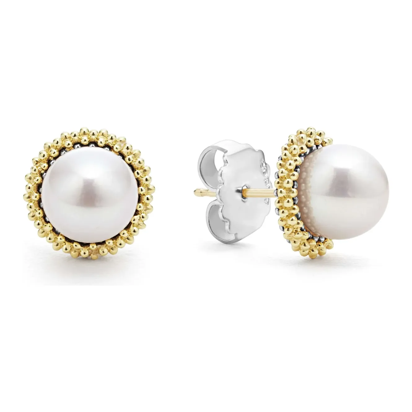 Lagos Sterling Silver & 18K Gold Luna Lux Pearl Stud Earrings