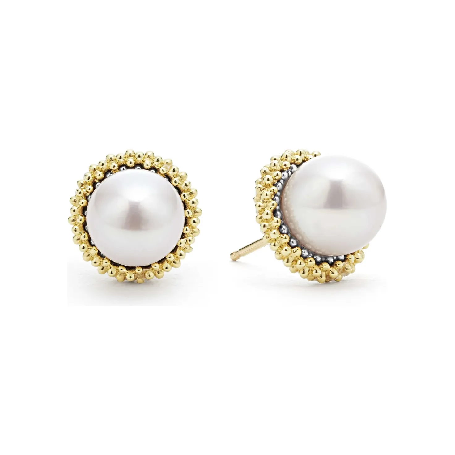 Lagos Sterling Silver & 18K Gold Luna Lux Pearl Stud Earrings