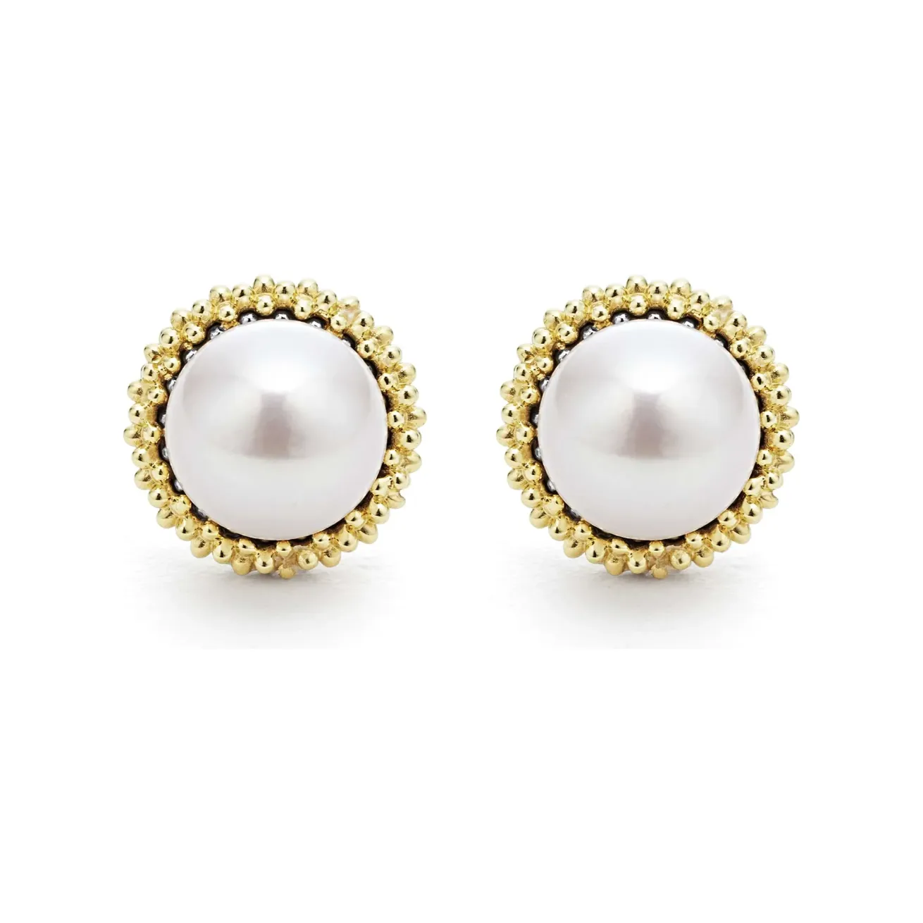 Lagos Sterling Silver & 18K Gold Luna Lux Pearl Stud Earrings