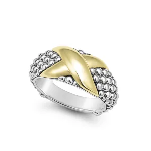 Lagos Sterling Silver & 18K Yellow Gold Embrace X Caviar Ring