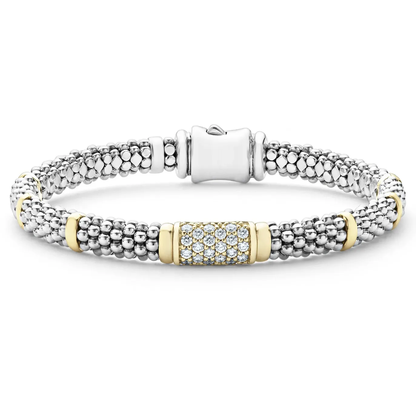 Lagos Sterling Silver & 18K Yellow Gold Signature Caviar Diamond 6mm Bracelet