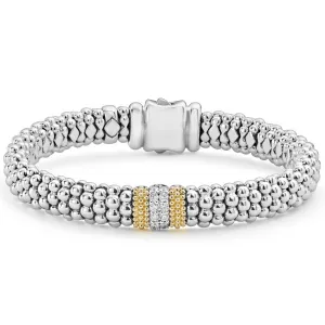 Lagos Sterling Silver and 18K Caviar Lux Diamond Bracelet