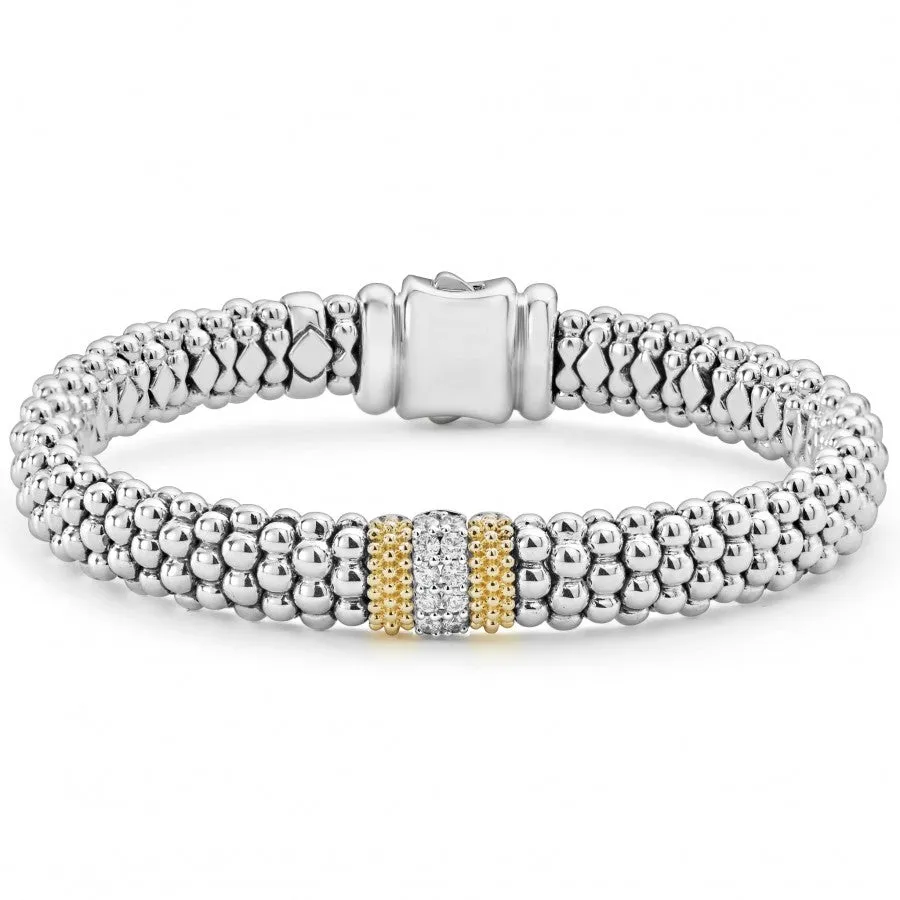 Lagos Sterling Silver and 18K Caviar Lux Diamond Bracelet
