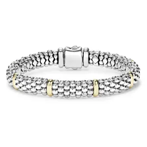 Lagos Sterling Silver and 18K Yellow Gold Caviar Signature Station 9mm Bracelet
