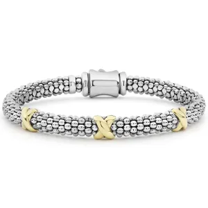 Lagos Sterling Silver and 18K Yellow Gold Caviar Signature Triple X 6mm Bracelet