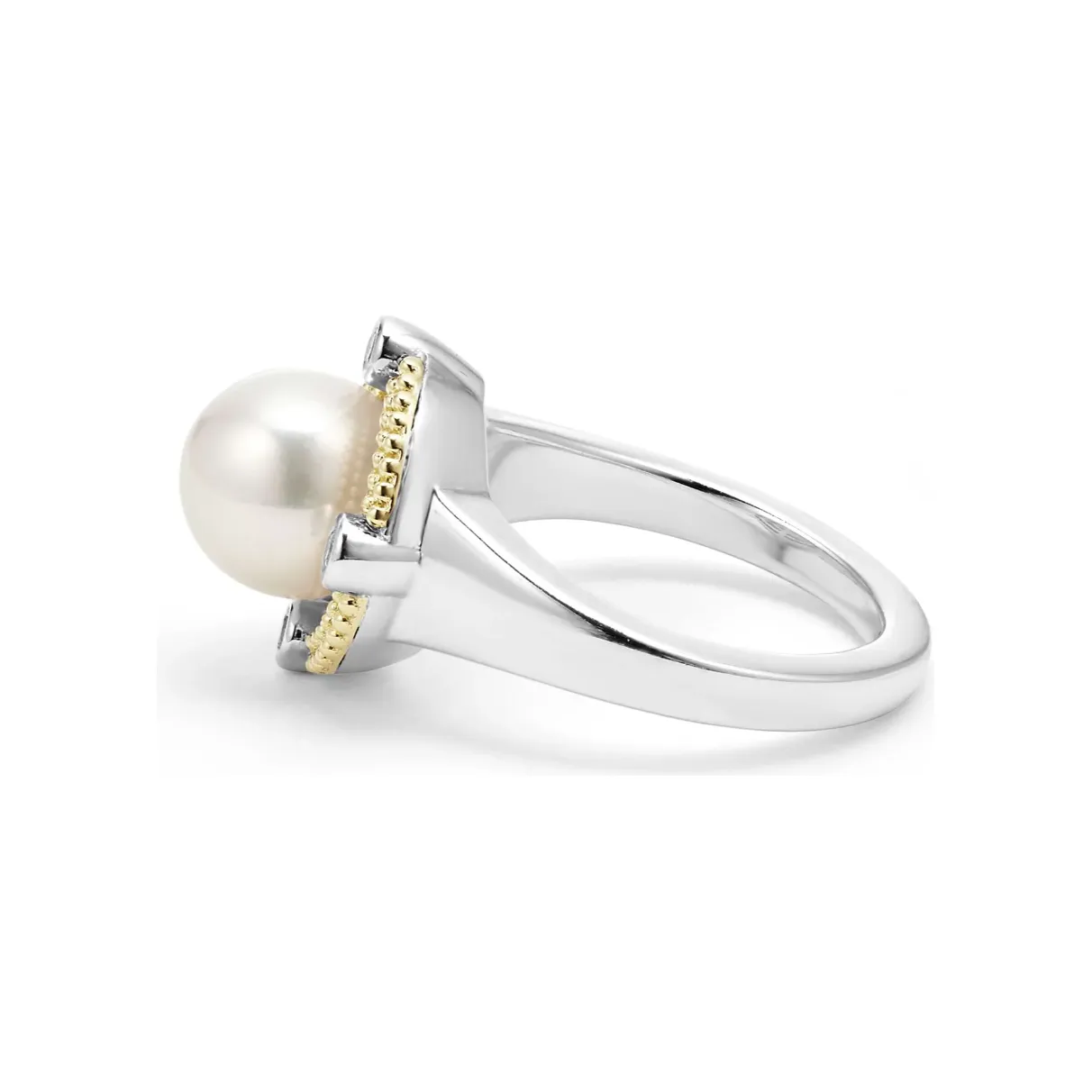 Lagos Sterling Silver and 18K Yellow Gold Luna Pearl & Diamond Ring