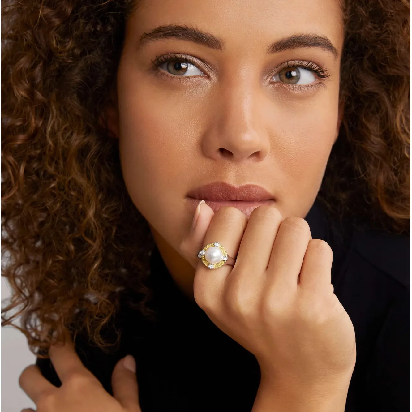 Lagos Sterling Silver and 18K Yellow Gold Luna Pearl & Diamond Ring