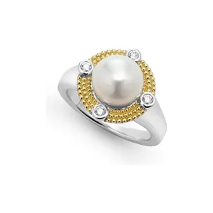 Lagos Sterling Silver and 18K Yellow Gold Luna Pearl & Diamond Ring