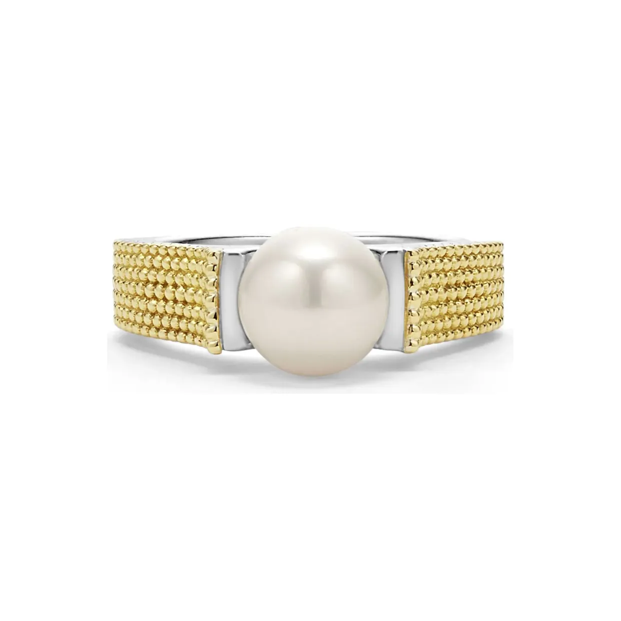 Lagos Sterling Silver and 18K Yellow Gold Luna Pearl Caviar Ring