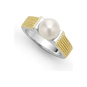 Lagos Sterling Silver and 18K Yellow Gold Luna Pearl Caviar Ring