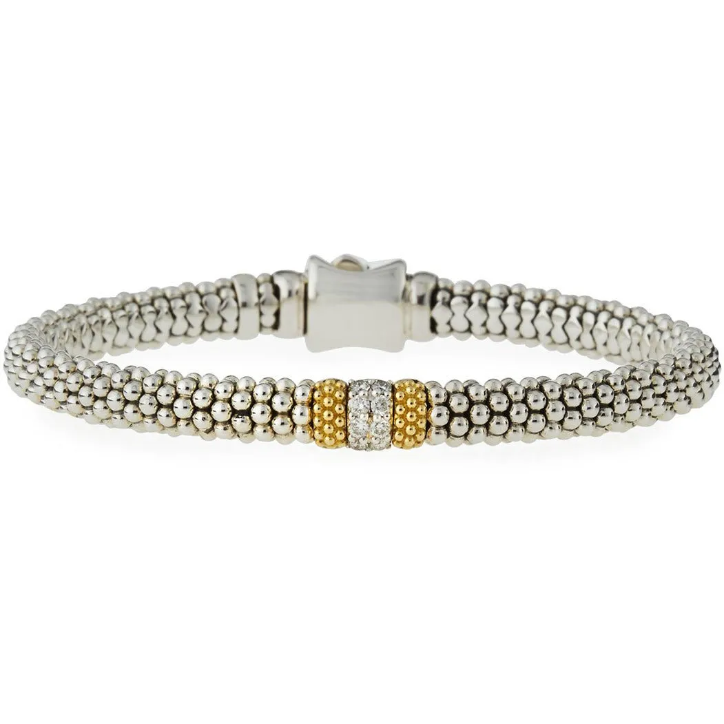 Lagos Sterling Silver and 18K YG Caviar Lux Diamond Bracelet