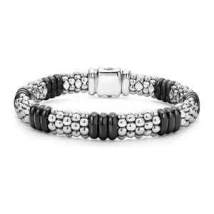 Lagos Sterling Silver Black Caviar Ceramic Station Bracelet